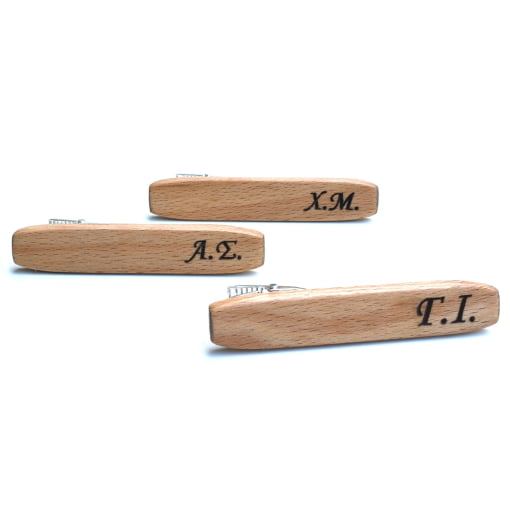 Καρφίτσα Γραβάτας Ανοξειδωτο & Ξύλο Με Χαραγμένα Αρχικά - Image 2