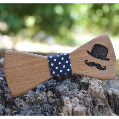 Ανδρικό Ξύλινο Παπιγιόν Μουστάκι και Καπέλο - Image 2