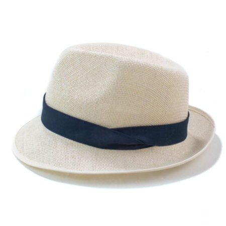 Ψάθινο Καβουράκι Εκρού με Μπλε Βαμβακερή Κορδέλα