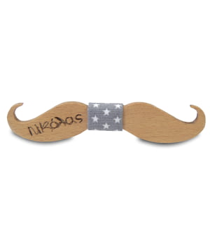 Ξύλινο Παπιγιόν Παιδικό Μουστάκι με Χαραγμένο Όνομα Γκρι