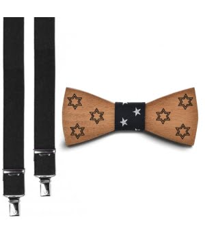 Ξύλινο Παπιγιόν Παιδικό & Τιράντες Dylan Stars on Stars Μαύρο