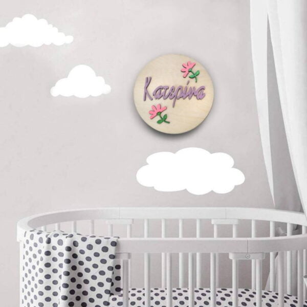 Ξύλινη Πινακίδα για την Πόρτα του Παιδικού Δωματίου με Όνομα Νεράιδα - Image 2