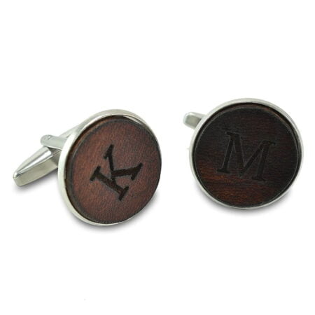 Μανικετόκουμπα με Δέρμα & Χαραγμένα Αρχικά Μαονί