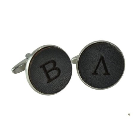 Μανικετόκουμπα με Δέρμα Με Χαραγμένα Αρχικά Μαύρο