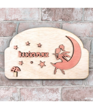 Ξύλινη Πινακίδα για την Πόρτα του Παιδικού Δωματίου με Όνομα Νεράιδα