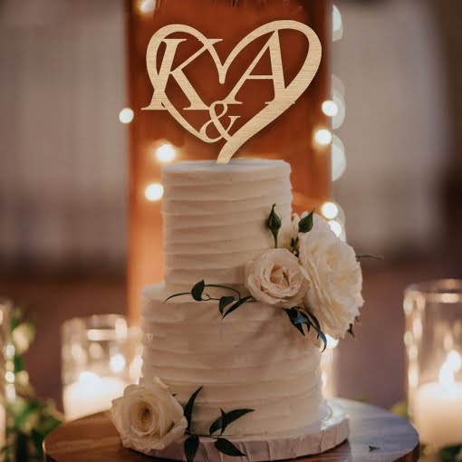Ξύλινο Τόπερ για Γαμήλια Τούρτα με Αρχικά Ζευγαριού - Image 3