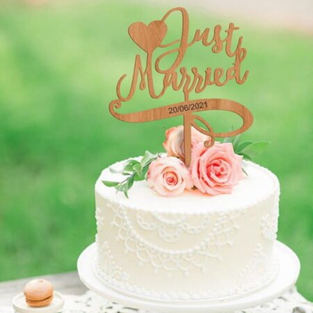 Ξύλινο Τόπερ για Γαμήλια Τούρτα Just Married