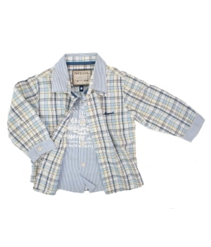Πουκάμισο Διπλό Βρεφικό Καρώ Σιέλ