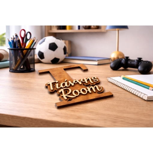 Ξύλινη Πινακίδα για την Πόρτα του Παιδικού Δωματίου Μονόγραμμα & Όνομα - Image 2