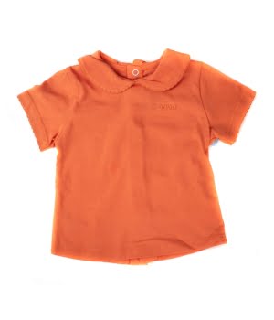 Κοντομάνικο Μπλουζάκι Βαμβακερό με Γιακαδάκι Πορτοκαλί
