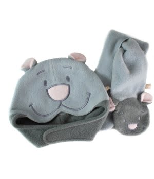 Σετ Σκουφάκι και Κασκώλ Φλις Γκρι Αρκουδάκι