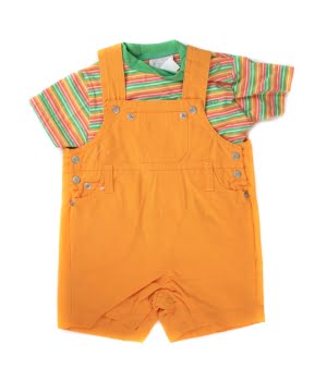 Βρεφικό Σετ Σαλοπέτα Πορτοκαλί και Κοντομάνικο Μπλουζάκι