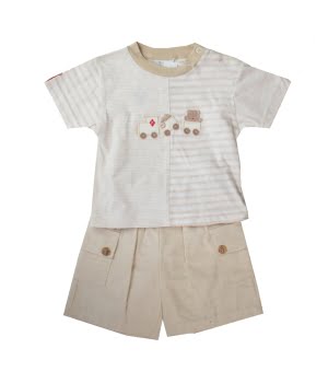 Βρεφικό Σορτς Λινό Μπεζ και Κοντομάνικο Μπλουζάκι