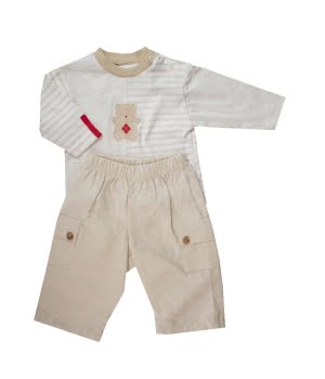 Σετ Λινό Παντελόνι και Βαμβακερό Μπλουζάκι Μπεζ