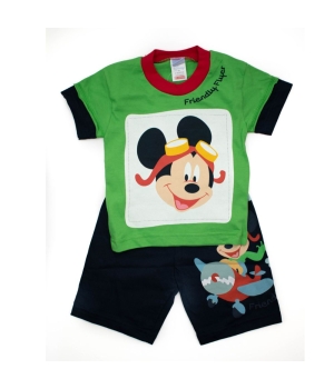 βαμβακερό σετ πυτζαμάκι πράσινο και μπλε με κοντό παντελονάκι και κοντομάνικο μπλουζάκι με σχέδιο μίκι μάους