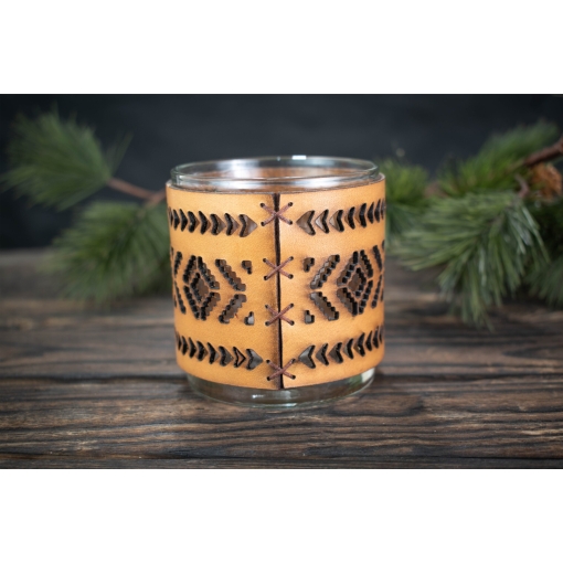 Γυάλινο Κηροπήγιο με Δερμάτινη Επένδυση Ινδιάνος - Image 2