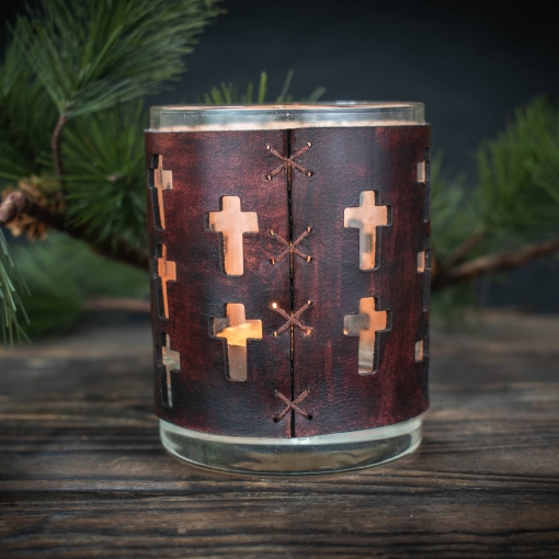 Γυάλινο Κηροπήγιο με Δερμάτινη Επένδυση - Image 2