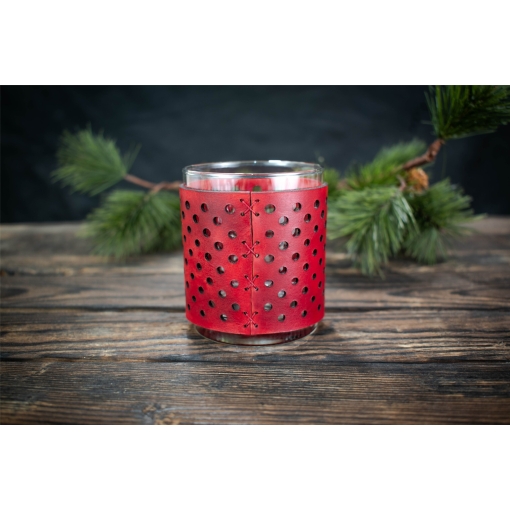 Γυάλινο Κηροπήγιο με Δερμάτινη Επένδυση Κόκκινο Χιονονιφάδα - Image 2