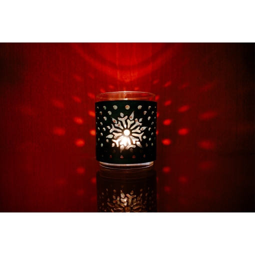 Γυάλινο Κηροπήγιο με Δερμάτινη Επένδυση Κόκκινο Χιονονιφάδα - Image 3