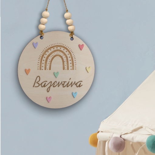 Ξύλινη Πινακίδα για Πόρτα Παιδικού Δωματίου Ουράνιο Τόξο με Όνομα - Image 4