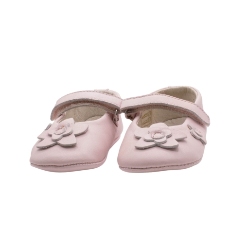 Παπουτσάκια Αγκαλιάς Δερμάτινα Ροζ Λουλουδάκια - Image 2