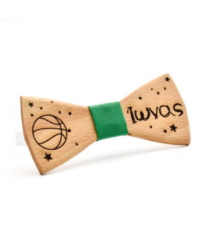 Ξύλινο Παπιγιόν Παιδικό Με Χαραγμένο Όνομα Μπάσκετ Μπλε