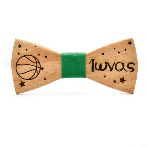 Ξύλινο Παπιγιόν Παιδικό Με Χαραγμένο Όνομα Μπάσκετ Μπλε - Image 3