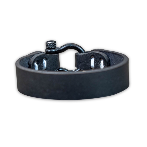 Δερμάτινο Βραχιόλι Μαύρο με Μεταλλικό Κρίκο - Image 3