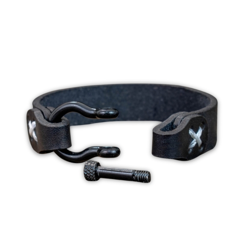 Δερμάτινο Βραχιόλι Μαύρο με Μεταλλικό Κρίκο - Image 2