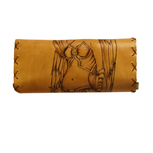 Καπνοθήκη Χειροποίητη Δερμάτινη Πυρογραφία Άγγελος Πολεμίστρια - Image 2