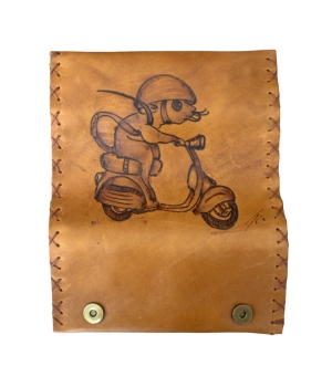 Καπνοθήκη Χειροποίητη Δερμάτινη Πυρογραφία Μοτοσυκλετιστής