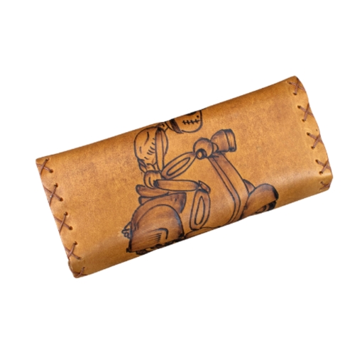 Καπνοθήκη Δερμάτινη Πυρογραφία Σκελετός σε Βέσπα - Image 2