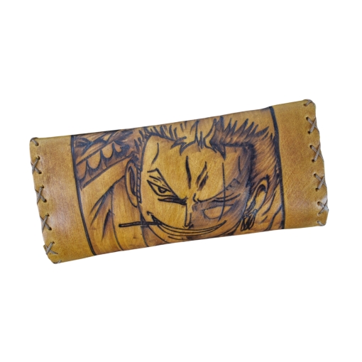 Καπνοθήκη Χειροποίητη Δερμάτινη Πυρογραφία Zoro One Piece - Image 2