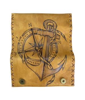 Καπνοθήκη Χειροποίητη Δερμάτινη Πυρογραφία Άγκυρα