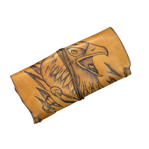Καπνοθήκη Δερμάτινη Πυρογραφία με Κορδόνι Αετός - Image 3