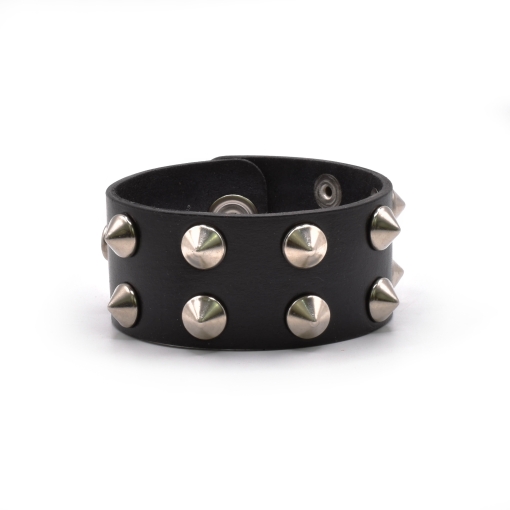 Βραχιόλι Δερμάτινο Μαύρο με Καρφιά - Image 2