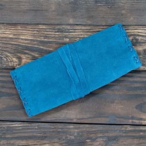 Καπνοθήκη Χειροποίητη Δερμάτινη Σουέτ με Κορδόνι Μπλε Ραφ - Image 2