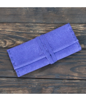 Καπνοθήκη Χειροποίητη Δερμάτινη Σουέτ με Κορδόνι Μωβ Ανοιχτό