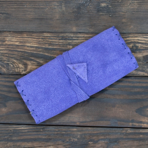 Καπνοθήκη Χειροποίητη Δερμάτινη Σουέτ με Κορδόνι Μωβ Ανοιχτό - Image 2