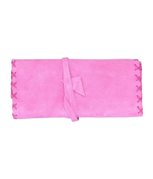 Καπνοθήκη Χειροποίητη Δερμάτινη Σουέτ με Κορδόνι Ροζ