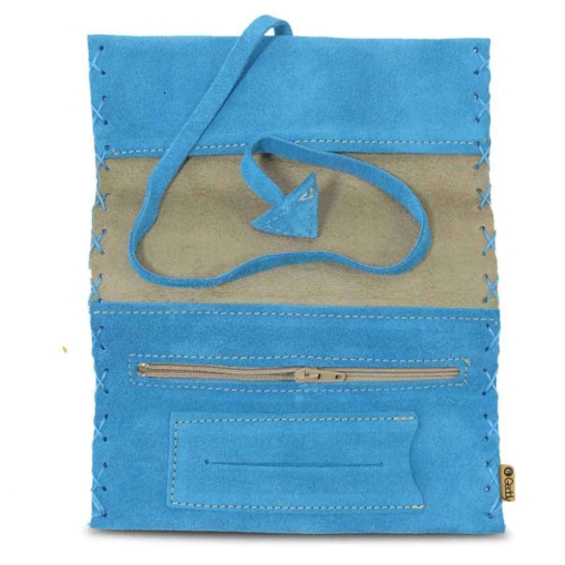 Καπνοθήκη Χειροποίητη Δερμάτινη Σουέτ με Κορδόνι Γαλάζιο - Image 2