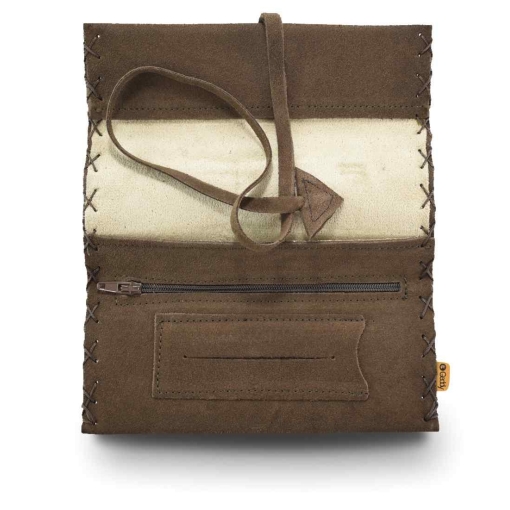 Καπνοθήκη Χειροποίητη Δερμάτινη Σουέτ με Κορδόνι Καφέ - Image 2
