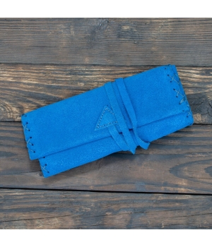 Καπνοθήκη Χειροποίητη Δερμάτινη Σουέτ με Κορδόνι Τυρκουάζ