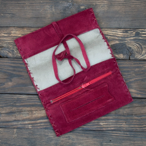 Καπνοθήκη Χειροποίητη Δερμάτινη Σουέτ με Κορδόνι Μπορντώ - Image 3