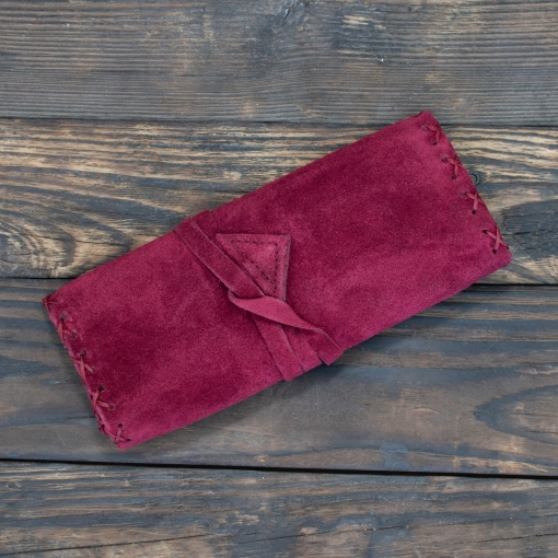 Καπνοθήκη Χειροποίητη Δερμάτινη Σουέτ με Κορδόνι Μπορντώ - Image 2