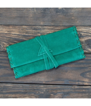 Καπνοθήκη Χειροποίητη Δερμάτινη Σουέτ με Κορδόνι Πράσινο