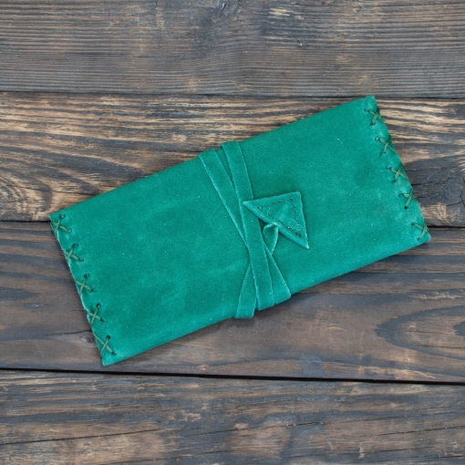 Καπνοθήκη Χειροποίητη Δερμάτινη Σουέτ με Κορδόνι Πράσινο - Image 2