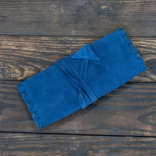 Καπνοθήκη Χειροποίητη Δερμάτινη Σουέτ με Κορδόνι Μπλε - Image 2