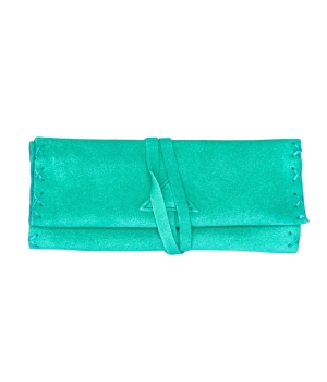 Καπνοθήκη Χειροποίητη Δερμάτινη Σουέτ με Κορδόνι Πράσινο Ανοιχτό